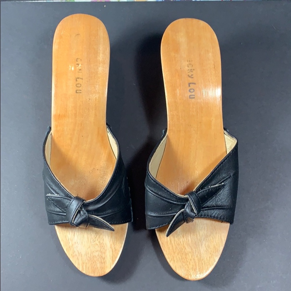 Lucky Lou carved heel wedges